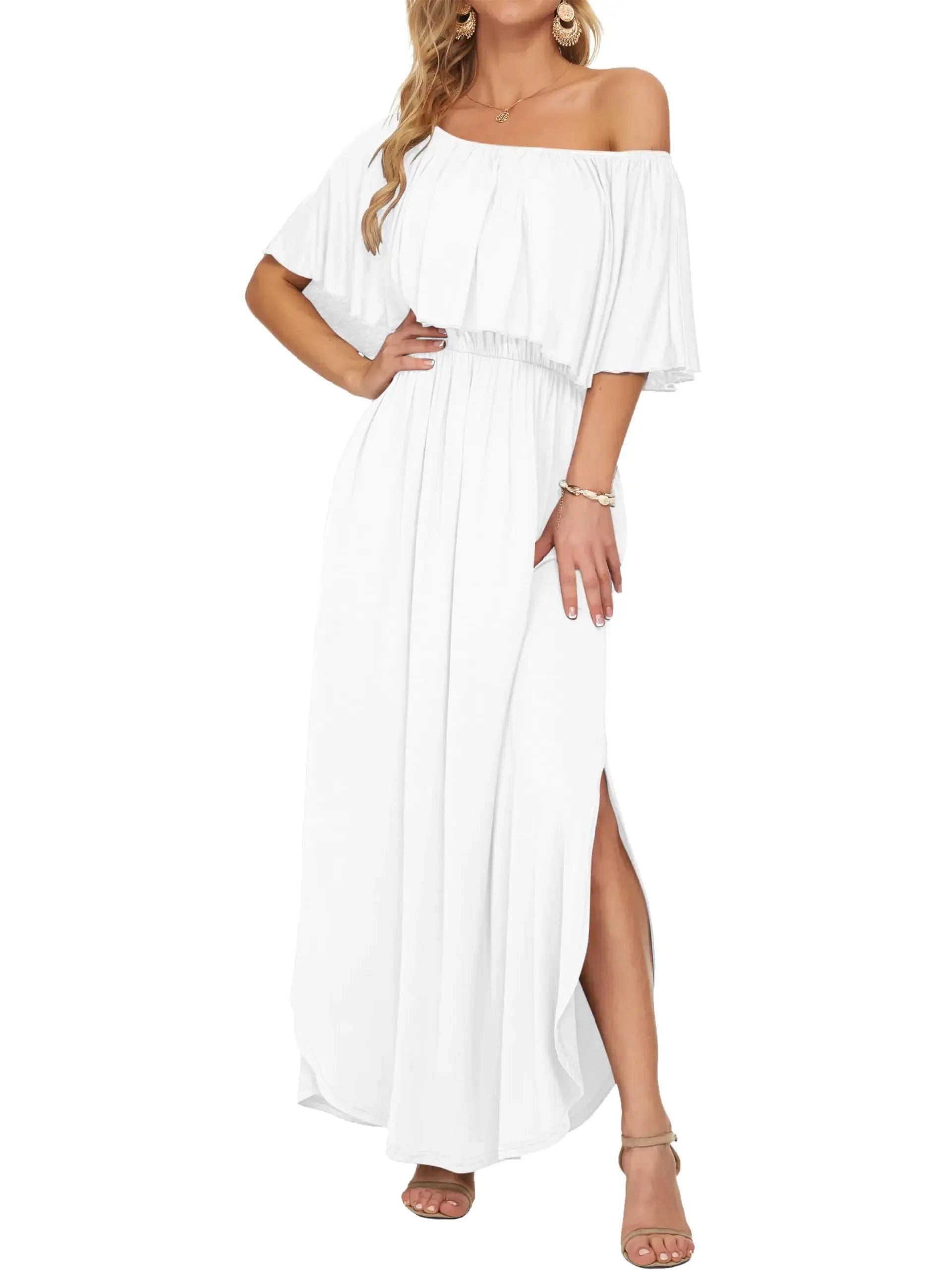 Robe maxi d'été florale pour femme à épaules dénudées