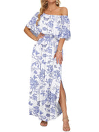 Robe maxi d'été florale pour femme à épaules dénudées