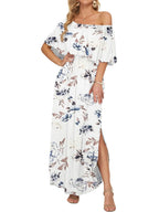 Robe maxi d'été florale pour femme à épaules dénudées