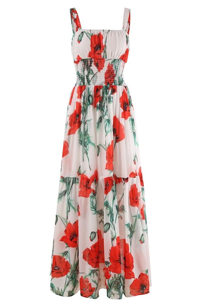 Pauline Laurent® | Robe maxi imprimée avec bretelles froncées