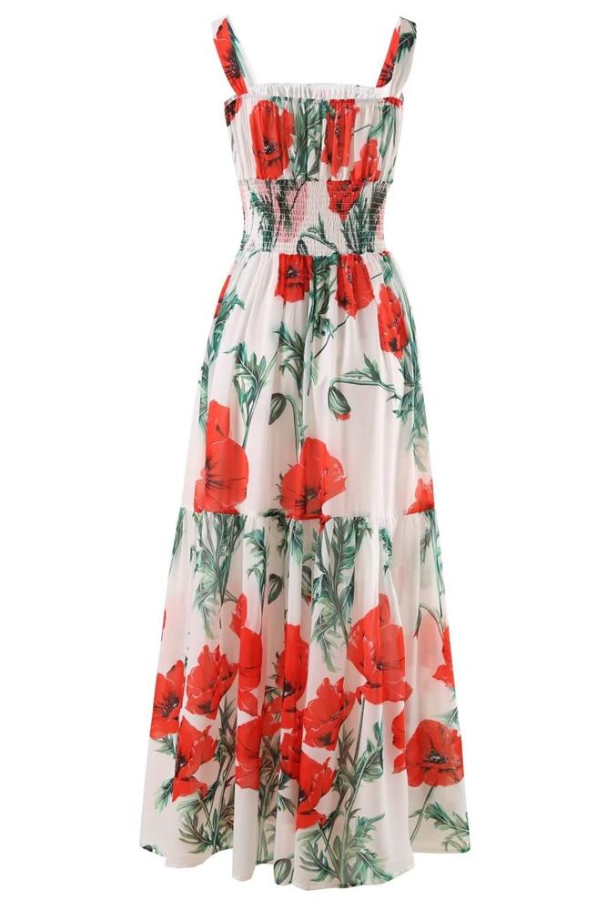 Pauline Laurent® | Robe maxi imprimée avec bretelles froncées