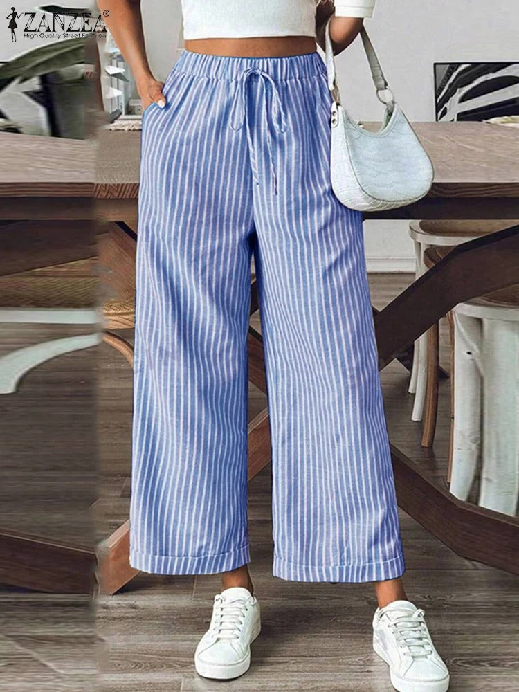 Le Pantalon Lin Rayé Décontracté