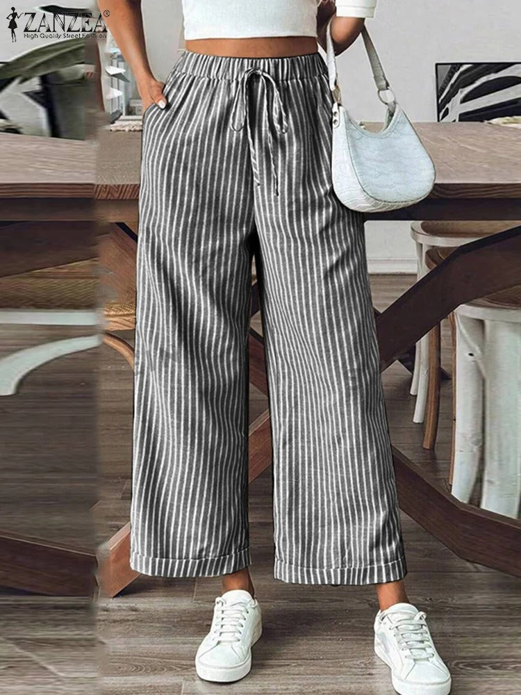 Le Pantalon Lin Rayé Décontracté
