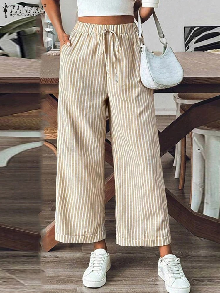 Le Pantalon Lin Rayé Décontracté
