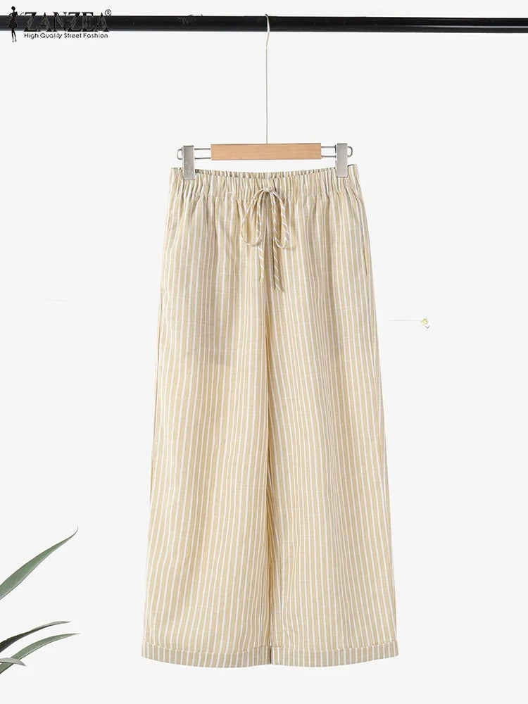 Le Pantalon Lin Rayé Décontracté