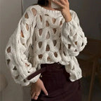 Pull en maille crochet à manches longues pour femme