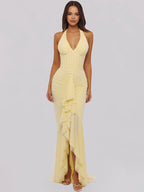 Robe longue Soleya à col licou froncée pour invités de mariage
