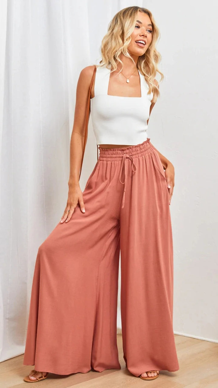 Léa Blanchet® | Pantalon fluide taille haute à jambes larges