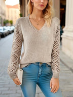 Pull en maille à col en V pour femme