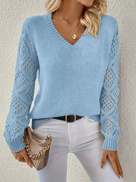 Pull en maille à col en V pour femme