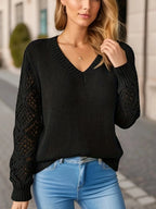Pull en maille à col en V pour femme