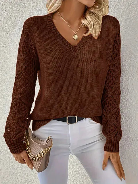 Pull en maille à col en V pour femme