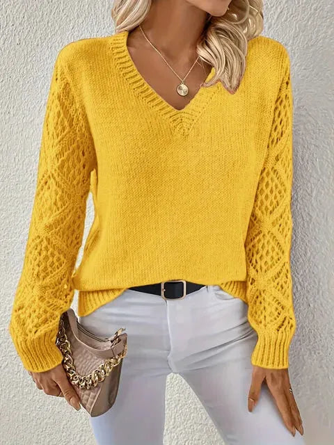 Pull en maille à col en V pour femme