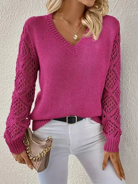 Pull en maille à col en V pour femme