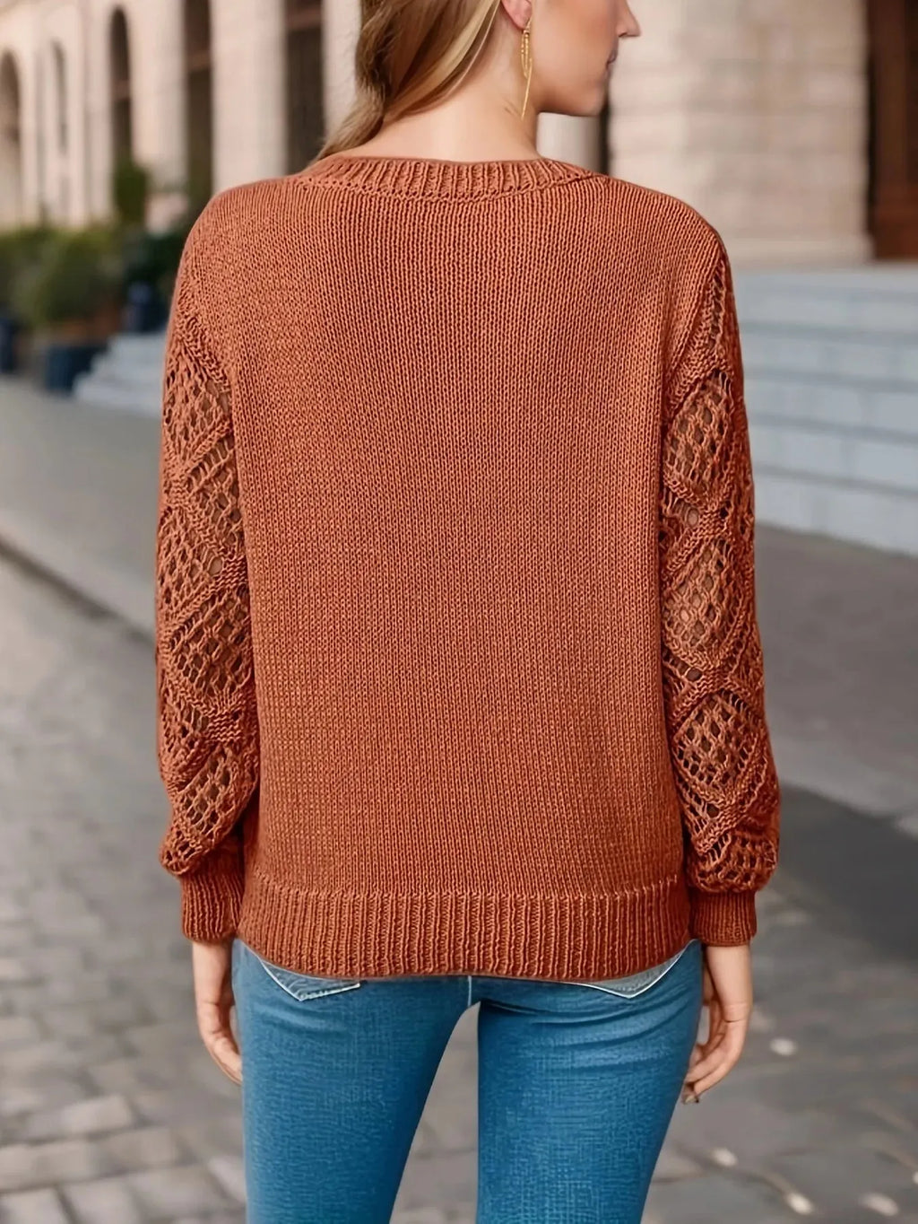 Pull en maille à col en V pour femme