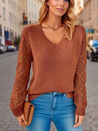 Pull en maille à col en V pour femme