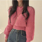 Pull tricoté court pour femme - coupe décontractée