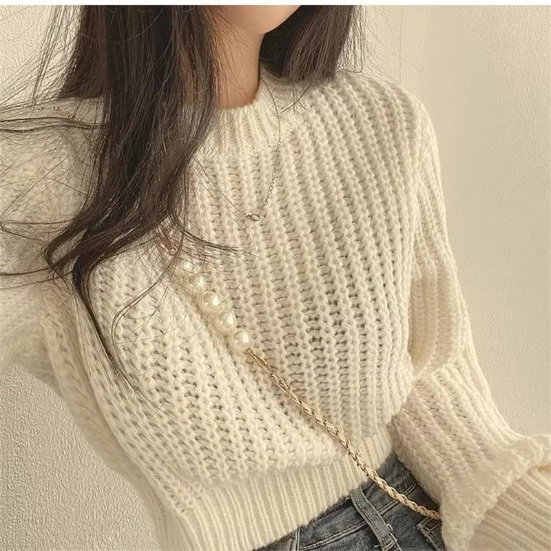 Pull tricoté court pour femme - coupe décontractée