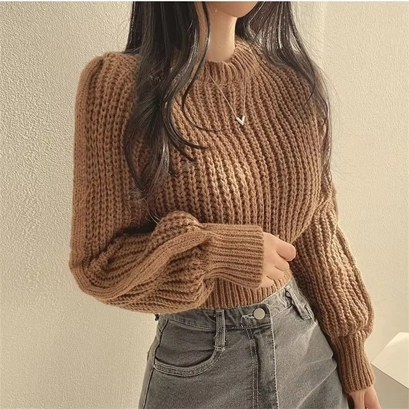Pull tricoté court pour femme - coupe décontractée