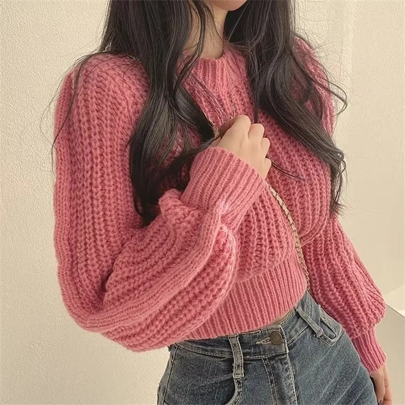 Pull tricoté court pour femme - coupe décontractée
