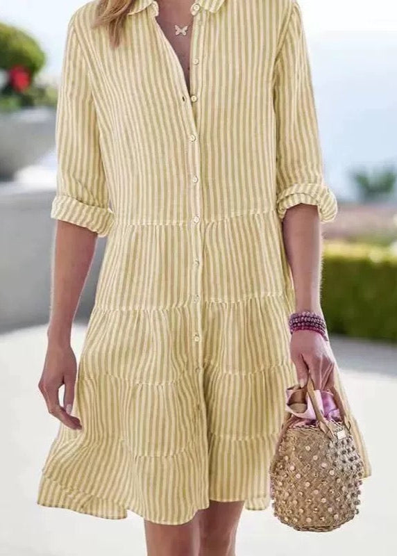 Robe chemise mi-longue décontractée à rayures et manches longues