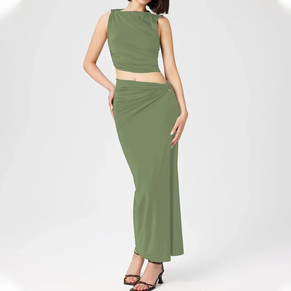Robe longue drapée asymétrique