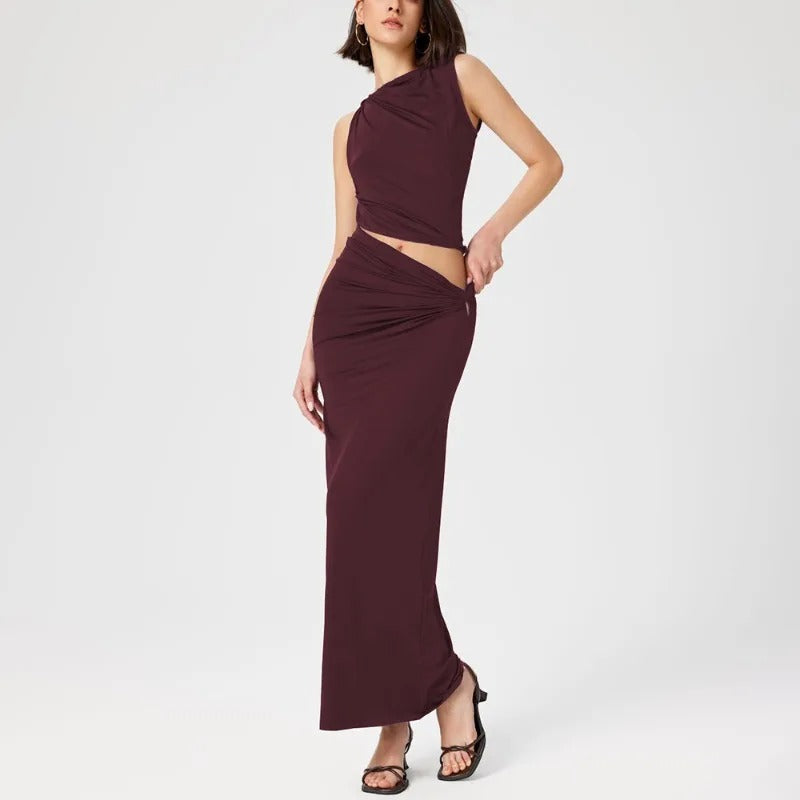 Robe longue drapée asymétrique