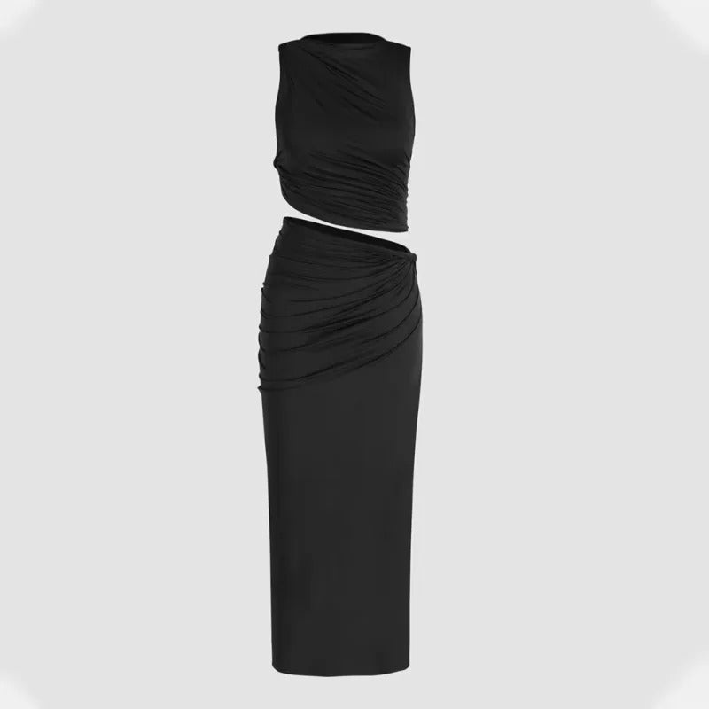 Robe longue drapée asymétrique