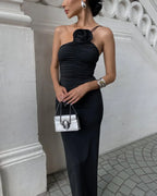 Robe longue noire élégante sans manches pour femme