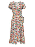 Robe mi-longue fleurie à col V