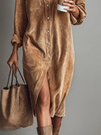 Robe Midi en Velours Côtelé Élégante pour Occasions Chic
