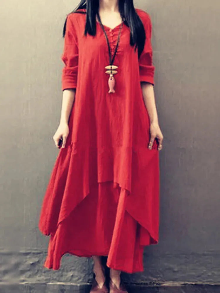 Robe Vintage Superposée de Style Bohème