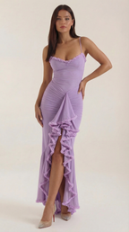 Robe maxi asymétrique à volants pour femmes