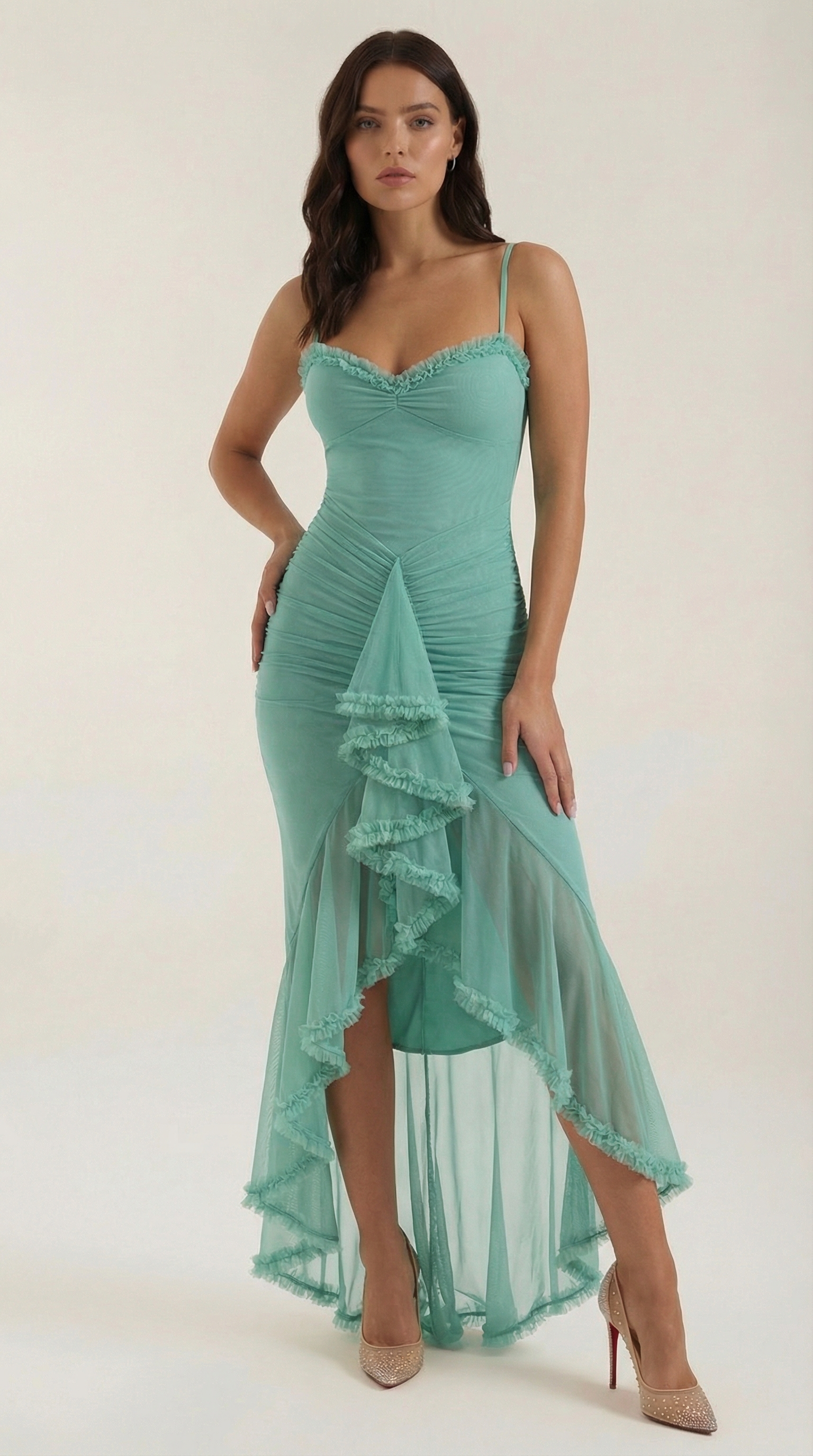 Robe maxi asymétrique à volants pour femmes