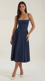 Robe mi-longue corset florale pour femme avec décolleté en cœur