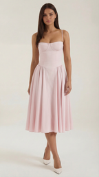 Robe mi-longue corset florale pour femme avec décolleté en cœur