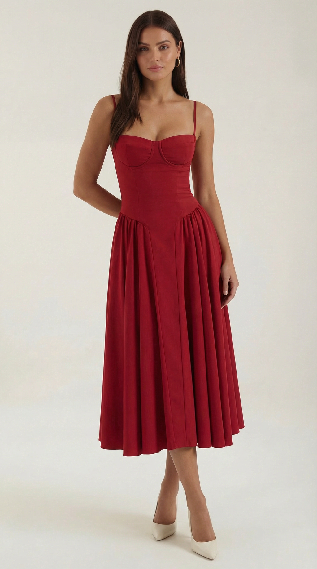 Robe mi-longue corset florale pour femme avec décolleté en cœur
