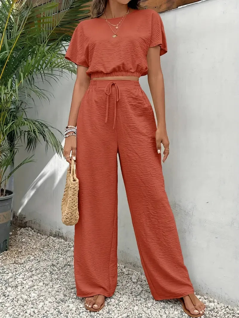 Ensemble décontracté crop top et pantalon long pour femmes