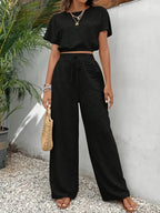 Ensemble décontracté crop top et pantalon long pour femmes