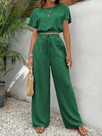 Ensemble décontracté crop top et pantalon long pour femmes