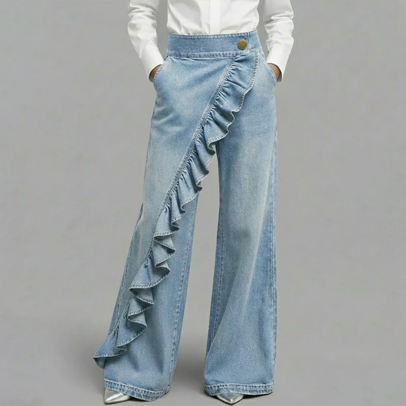 Jean large asymétrique avec volants