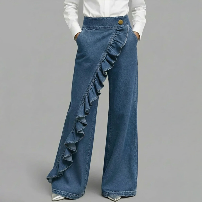 Jean large asymétrique avec volants