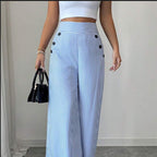 Vue arrière du pantalon en lin rayé femme à jambe large