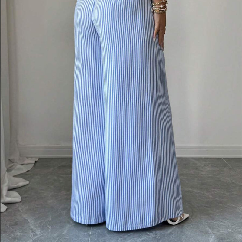 Pantalon large en lin rayé femme avec coupe fluide et taille haute