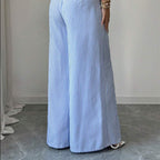 Pantalon large en lin rayé femme avec coupe fluide et taille haute