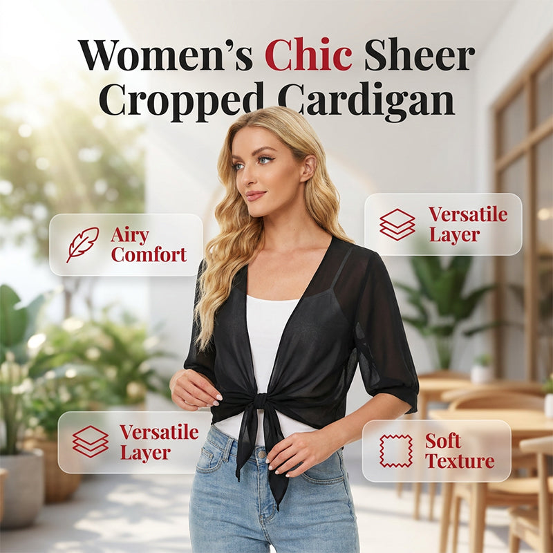 Gilet court en chiffon transparent pour femme porté de face