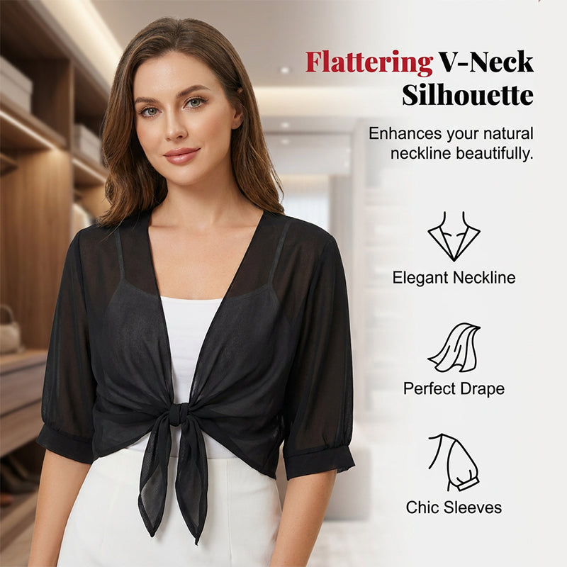 Vue de dos du gilet court en chiffon transparent pour femme