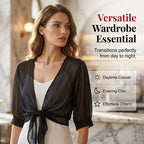 Gilet femme en chiffon transparent porté sur une tenue d'été