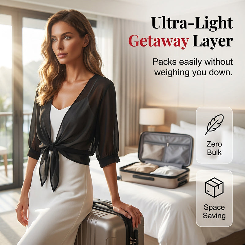 Détail du tissu chiffon transparent léger du gilet femme