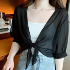 Gilet Court En Chiffon Transparent Femme